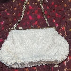 Beaded ivory vintage handbag